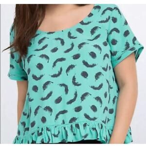 Torrid aqua black feather print top size 4